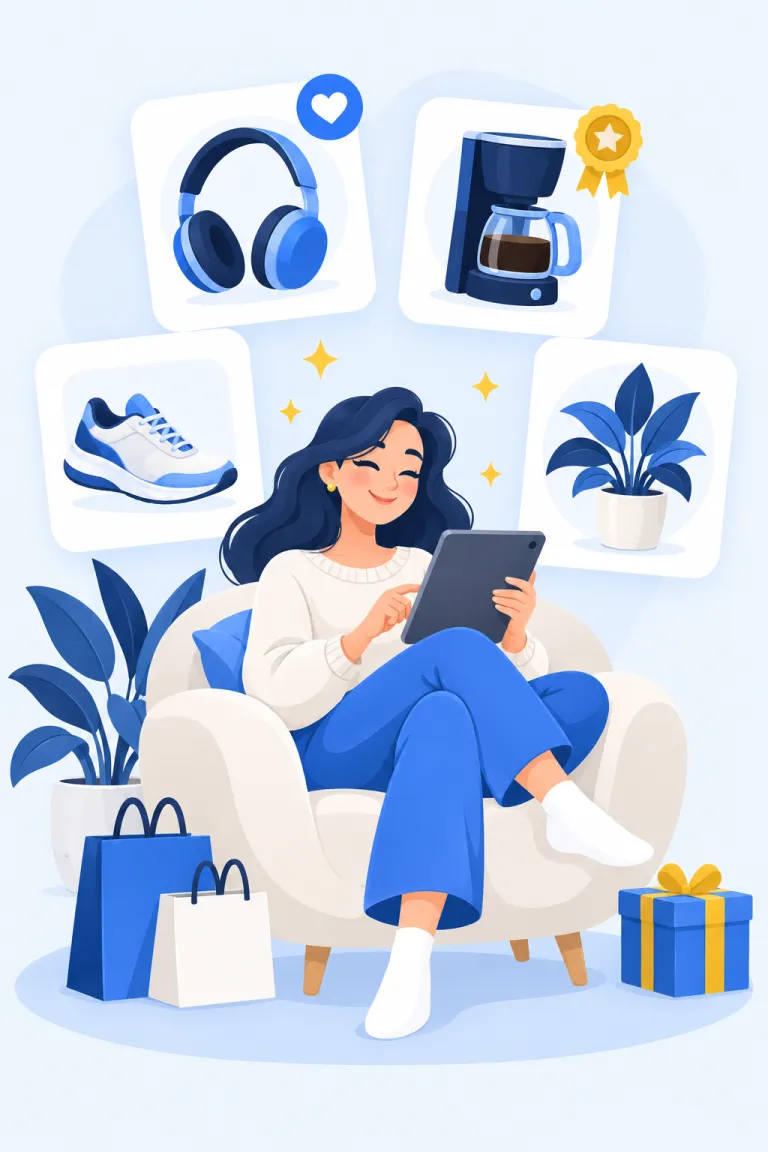Ilustración de una persona que guarda sus productos favoritos